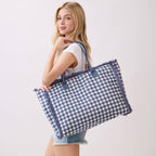 Gingham Check Frayed Trim Tote Bag - Premium tote bag from Hana - Just $22.95! Shop now at Pat's Monograms