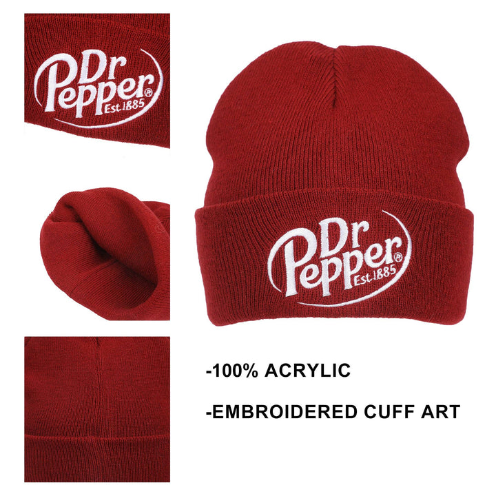 Dr. Pepper Embroidery On Acrylic Knit Standard Cuff Beanie - Premium Headwear from Bioworld Merchandising - Just $22.95! Shop now at Pat's Monograms