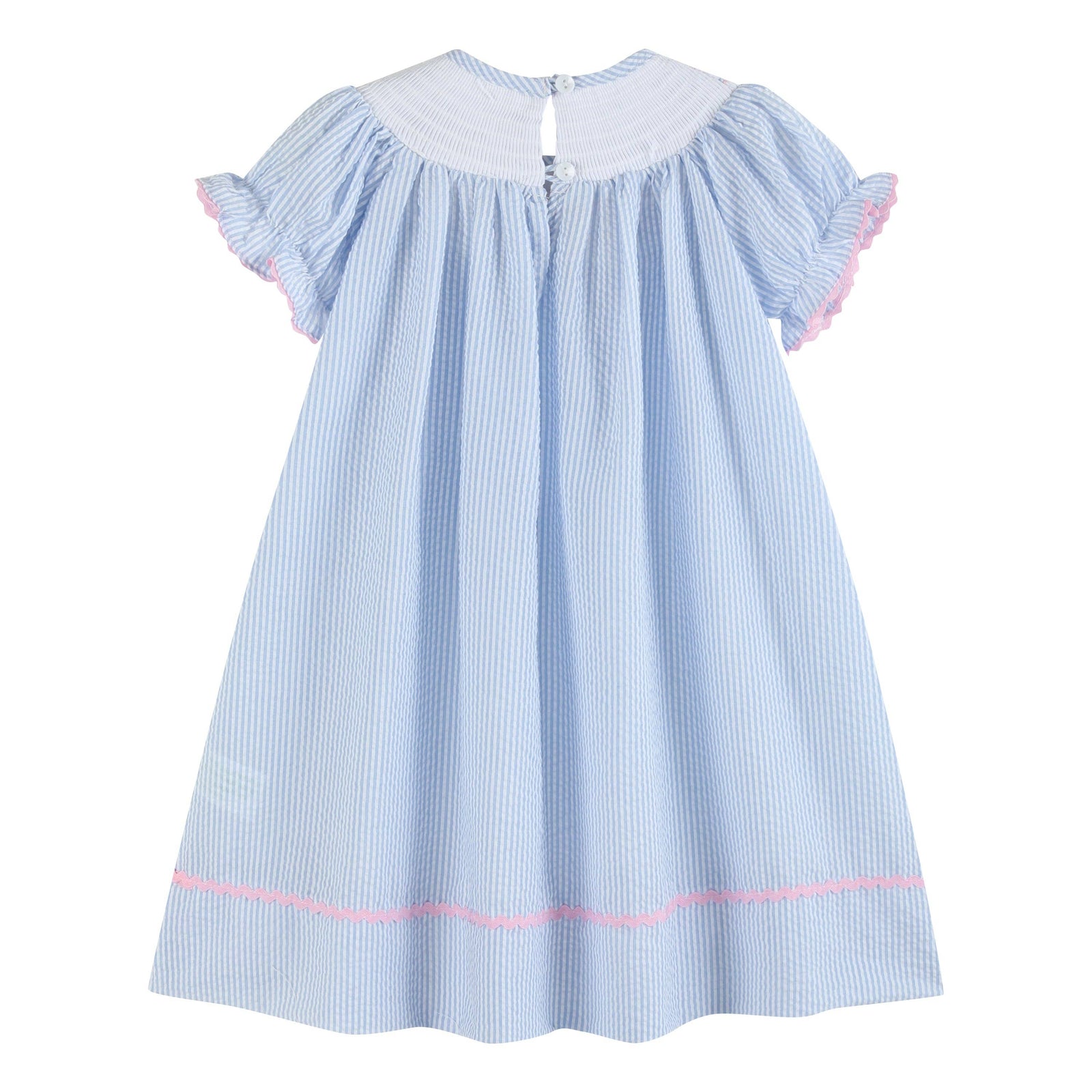 Blue Seersucker Bow Smocked Bishop Dress - Premium Baby & Toddler Dresses from Lil Cactus - Just $36.95! Shop now at Pat's Monograms
