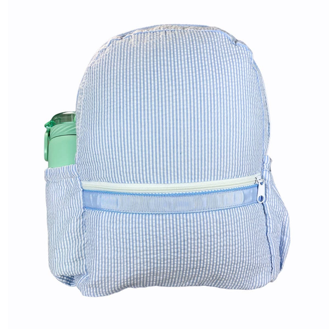 Baby Blue Seersucker Medium Backpack w/ Pocket - Premium Backpack from Mint - Just $34.95! Shop now at Pat's Monograms