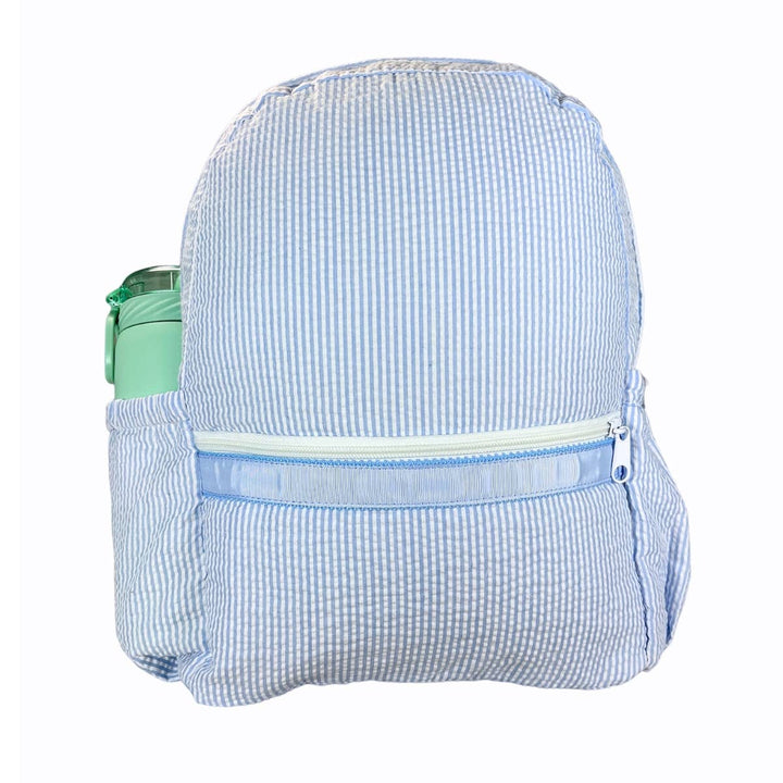 Baby Blue Seersucker Medium Backpack w/ Pocket - Premium Backpack from Mint - Just $34.95! Shop now at Pat's Monograms