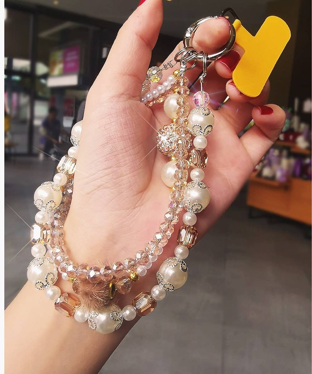 KEYCHAIN PEARL CRYSTAL WRIST STRAP PHONE HOLDER - Premium Accessories from DESHENG ENTERPRISE - Just $14.95! Shop now at Pat's Monograms