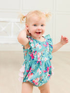Baby Girls Fancy Me Floral Sleeveless Waterfall Bubble Romper with Signature Rear Ruffles - Premium Baby & Toddler Outfits from RuffleButts + RuggedButts - Just $42.95! Shop now at Pat's Monograms