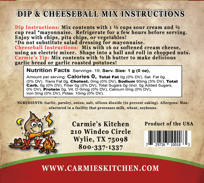 Roasted Garlic Dip Mix - Premium Gourmet Foods from Carmie's Kitchen - Just $5! Shop now at Pat's Monograms