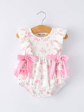 Floral Baby Girls Bow Ruffle Romper - Premium Baby & Toddler Outfits from Rylee Faith Designs - Just $26.95! Shop now at Pat's Monograms