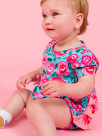 Baby Girls Bright Blossoms Knit Short Sleeve Bow Bubble Romper - Premium Baby & Toddler Outfits from RuffleButts + RuggedButts - Just $42.95! Shop now at Pat's Monograms