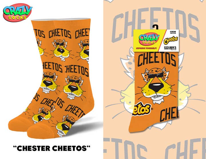 Chester Cheetos - Mens Crew Folded - Premium socks from Crazy Socks - Just $8! Shop now at Pat's Monograms
