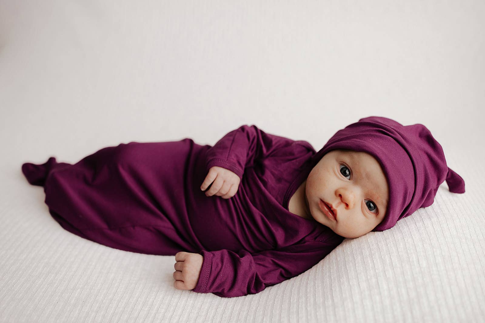 Knotted Newborn Baby Gown Plum Purple - Premium baby and Toddler Outfits from Three Little Tots - Just $26.95! Shop now at Pat's Monograms