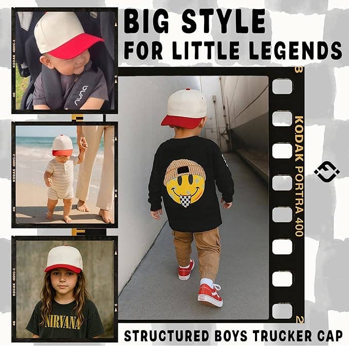Kids Two Tone Vintage Cap - Red/Beige - Premium Trucker Cap from Funky Junque - Just $15.95! Shop now at Pat's Monograms