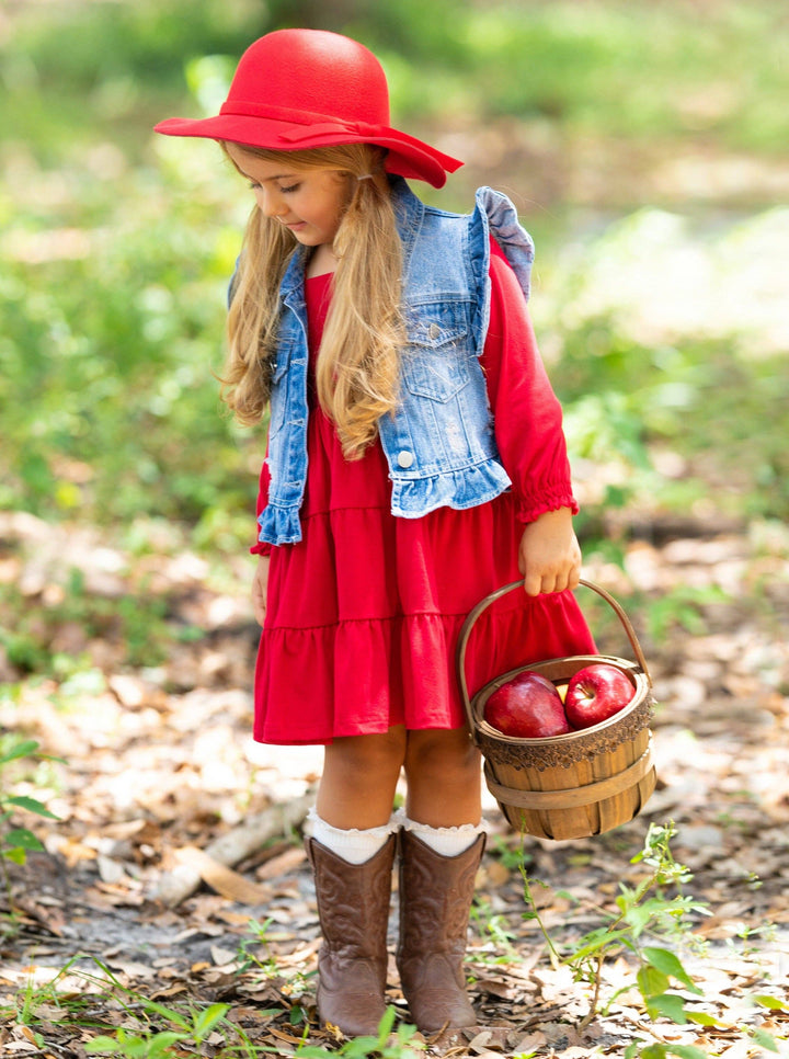 Always In Style Denim Vest & Red Dress Set - Premium Youth Apparel from Mia Belle Girls - Just $29.95! Shop now at Pat's Monograms