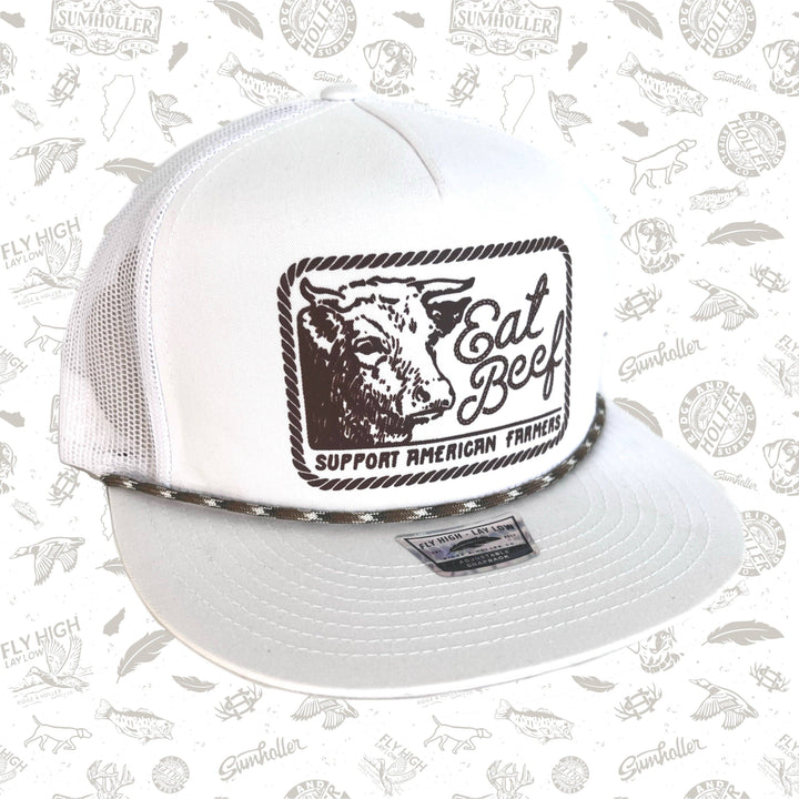 Eat Beef - white patch hat - Premium Headwear from Ridge&Holler - Just $34.95! Shop now at Pat's Monograms