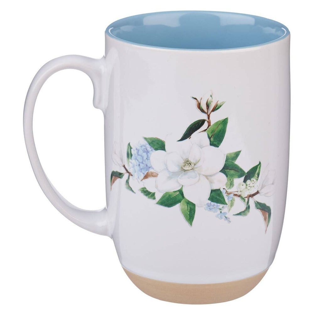 Mug Blue Floral Strength & Dignity Prov. 31:25 - Premium Christian Gift Items from Christian Art Gifts - Just $14.95! Shop now at Pat's Monograms