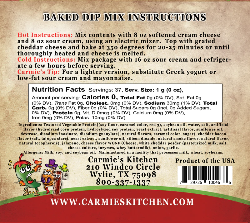 Baked Bacon Jalapeno Popper Dip Mix - Premium Dips & Spreads from Carmie's Kitchen - Just $5! Shop now at Pat's Monograms