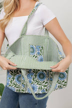 Floral Quilted Cotton Tote Bag - Blue Dahlia - Premium Bags and Totes from LA Soul - Just $36.95! Shop now at Pat's Monograms