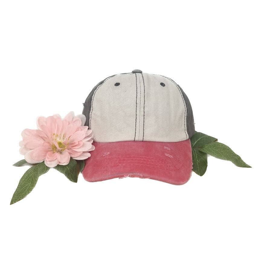 GIRLS Beige, Brown and Coral Distressed Hat - Premium baseball cap from GRACE+EMMA by Southern Grace - Just $3.37! Shop now at Pat's Monograms