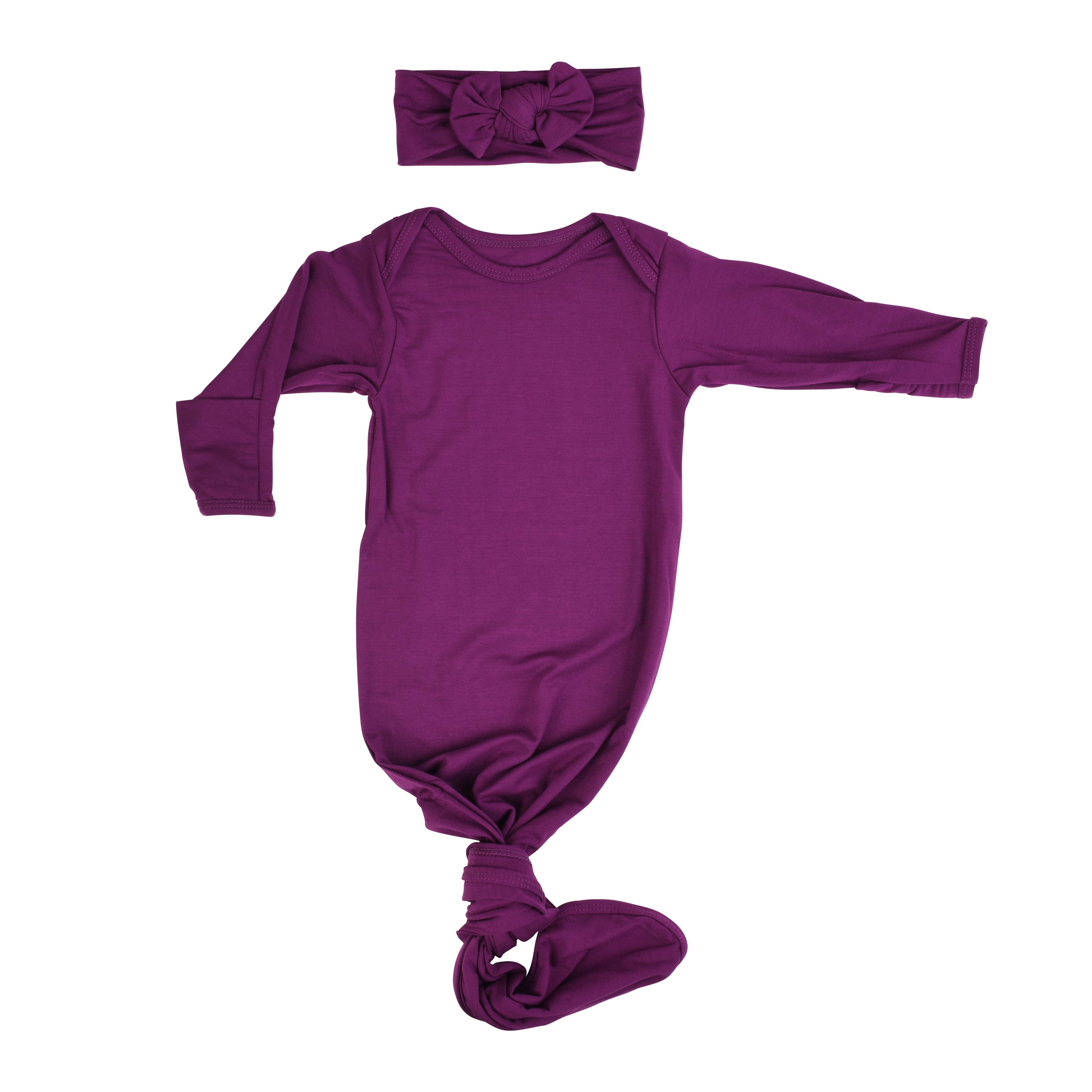 Knotted Newborn Baby Gown Plum Purple - Premium baby and Toddler Outfits from Three Little Tots - Just $26.95! Shop now at Pat's Monograms