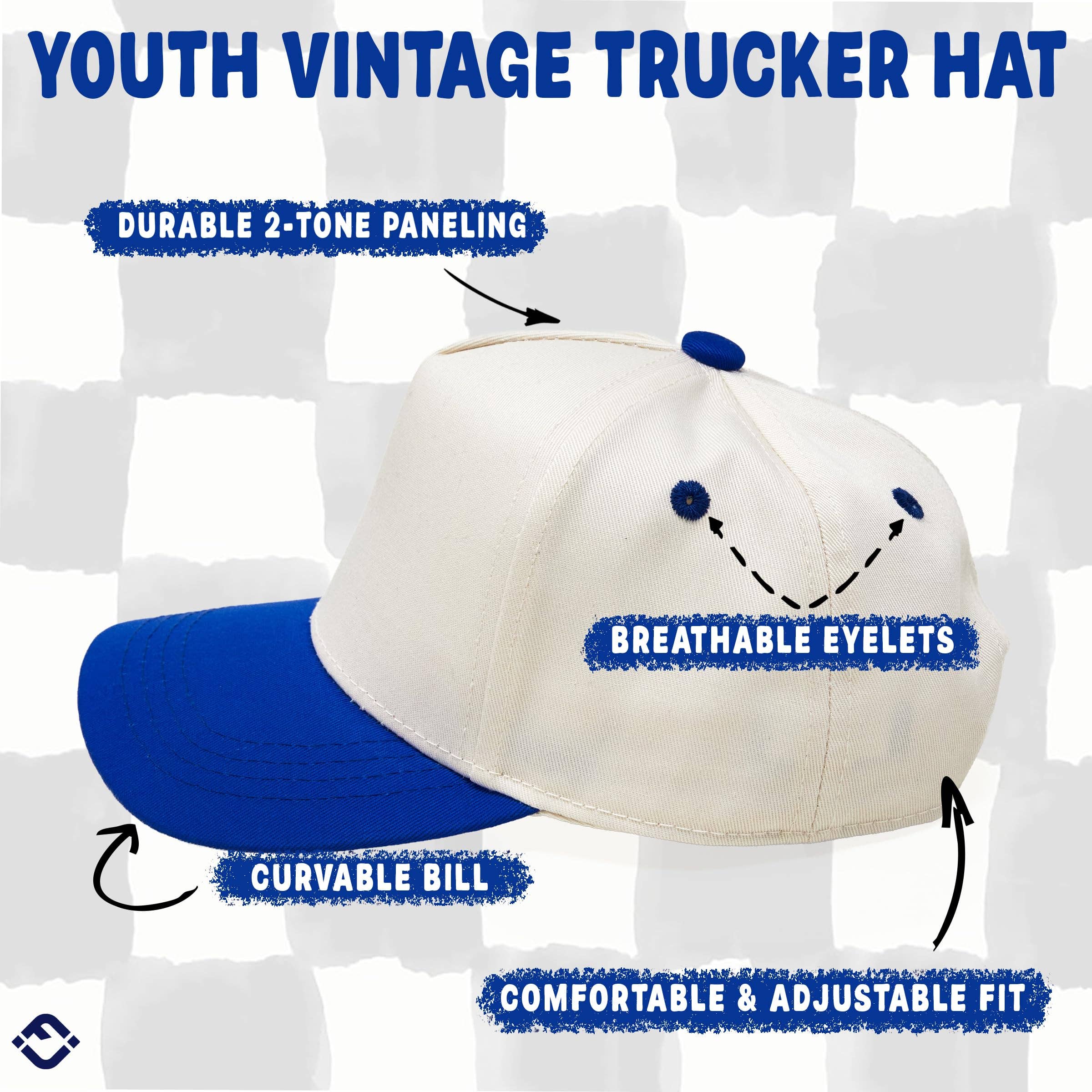 Kids Two Tone Vintage Cap - Royal Blue/Beige - Premium Trucker Cap from Funky Junque - Just $15.95! Shop now at Pat's Monograms