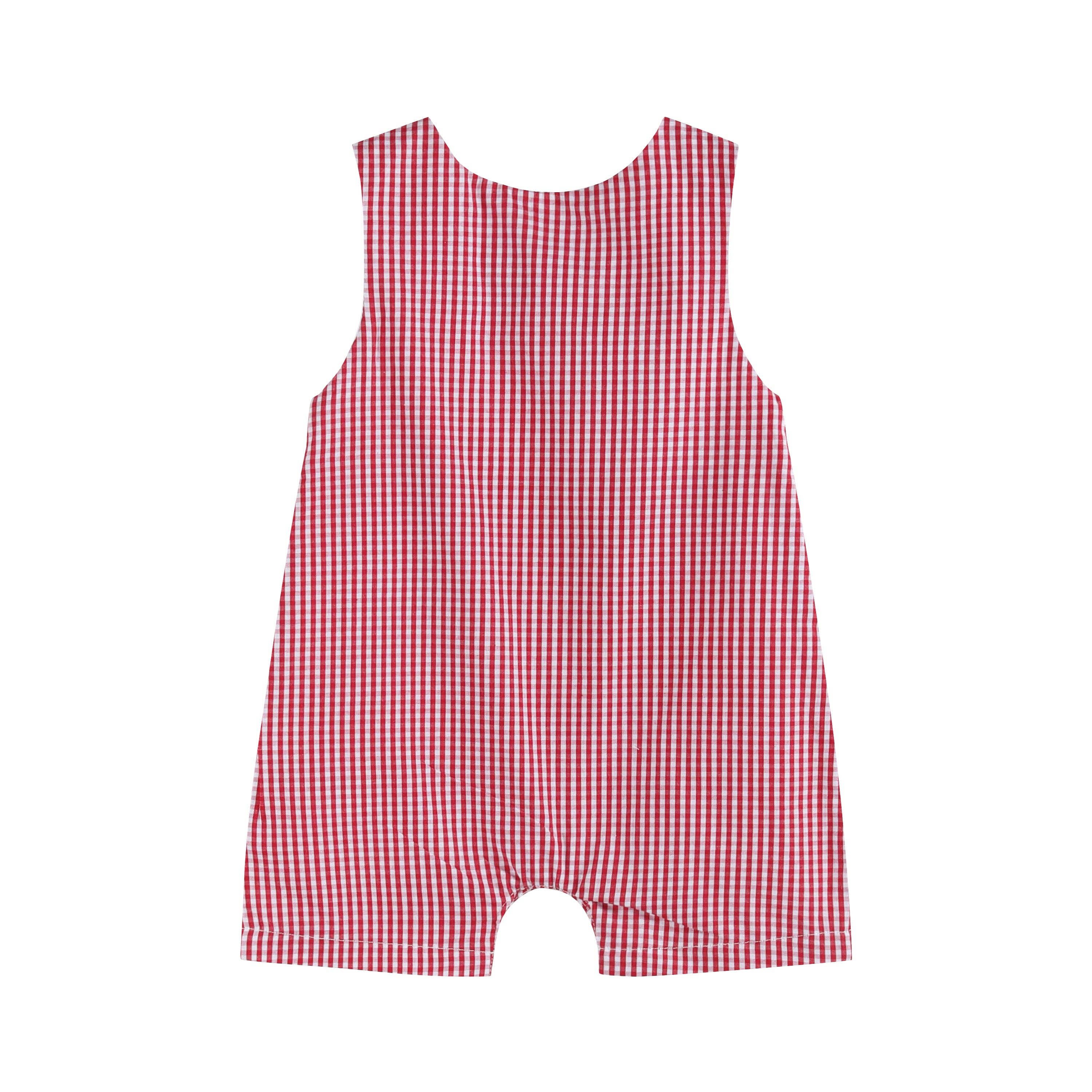 Red Gingham Baseball Smocked Shortalls - Premium Baby & Toddler Outfits from Lil Cactus - Just $38.95! Shop now at Pat's Monograms