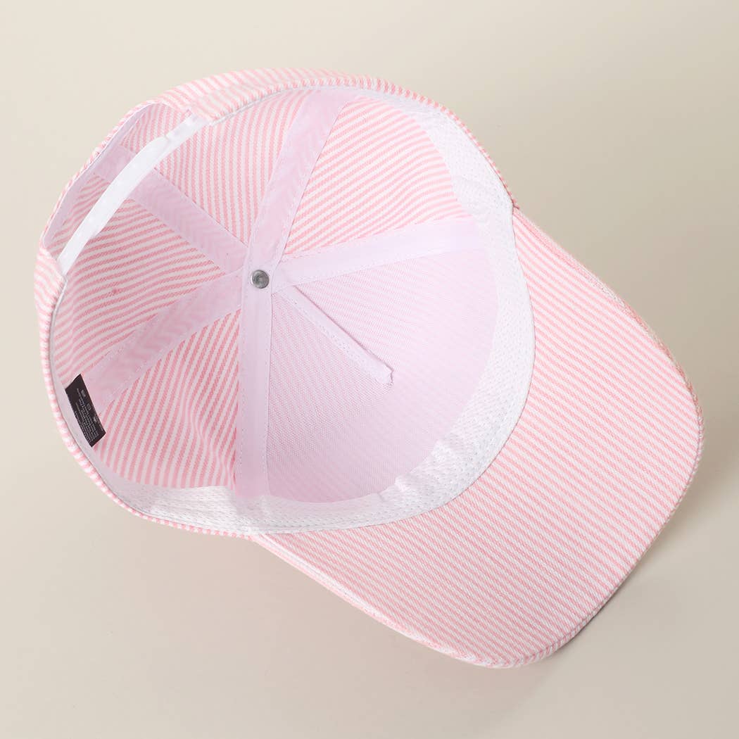 MAMA Embroidered Patch Seersucker Stripe Trucker Hat — Fashion City