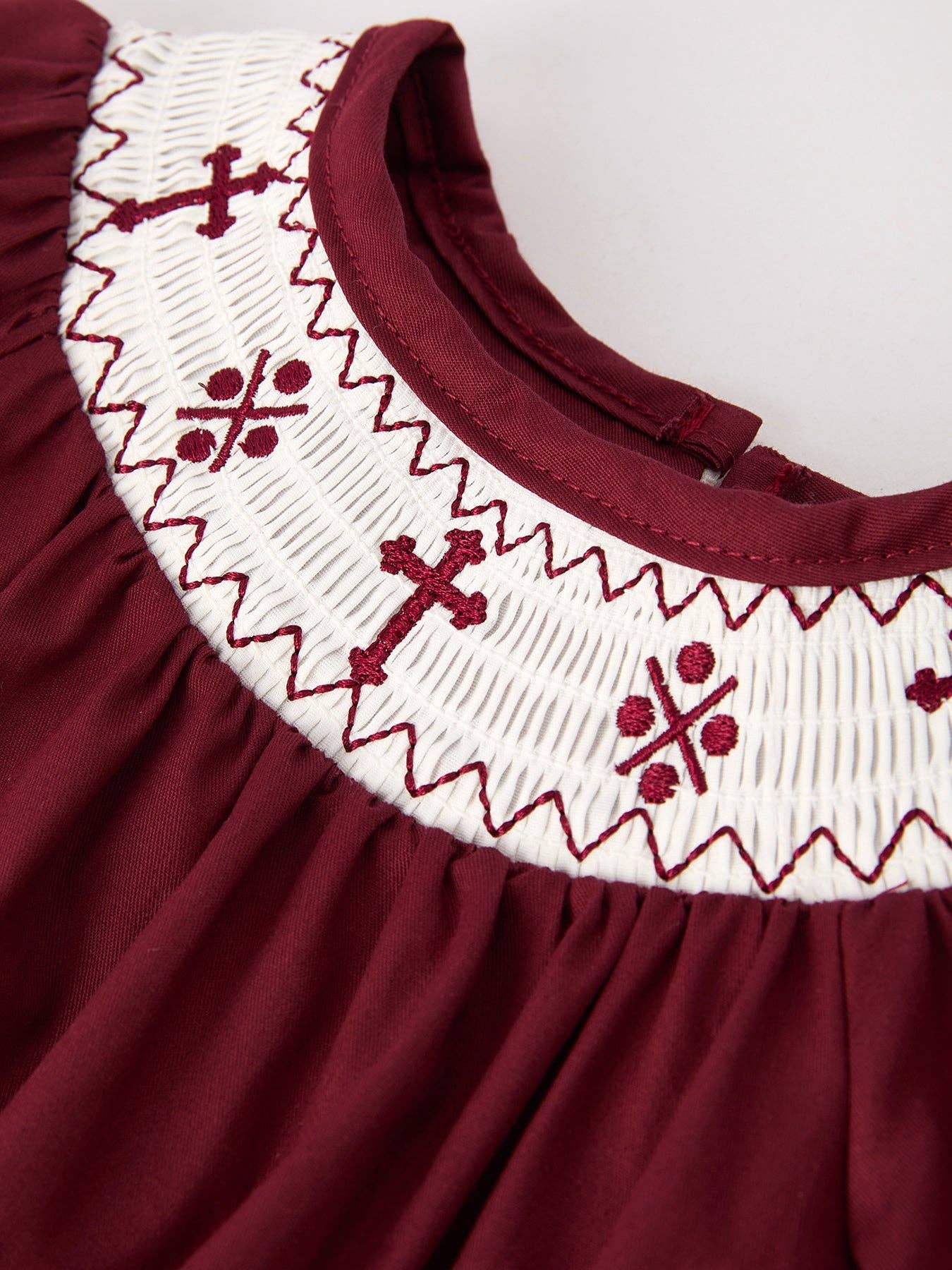 Dark Red Smocked Church Christ Bishop Christening Girls Romper - Premium Baby & Toddler Outfits from Rylee Faith Designs - Just $24.95! Shop now at Pat's Monograms