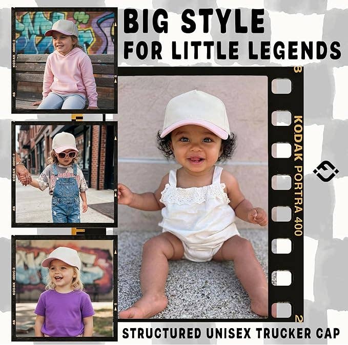 Kids Two Tone Vintage Cap - Light Pink/Beige - Premium Trucker Cap from Funky Junque - Just $15.95! Shop now at Pat's Monograms