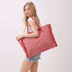 Gingham Check Frayed Trim Tote Bag - Premium tote bag from Hana - Just $22.95! Shop now at Pat's Monograms
