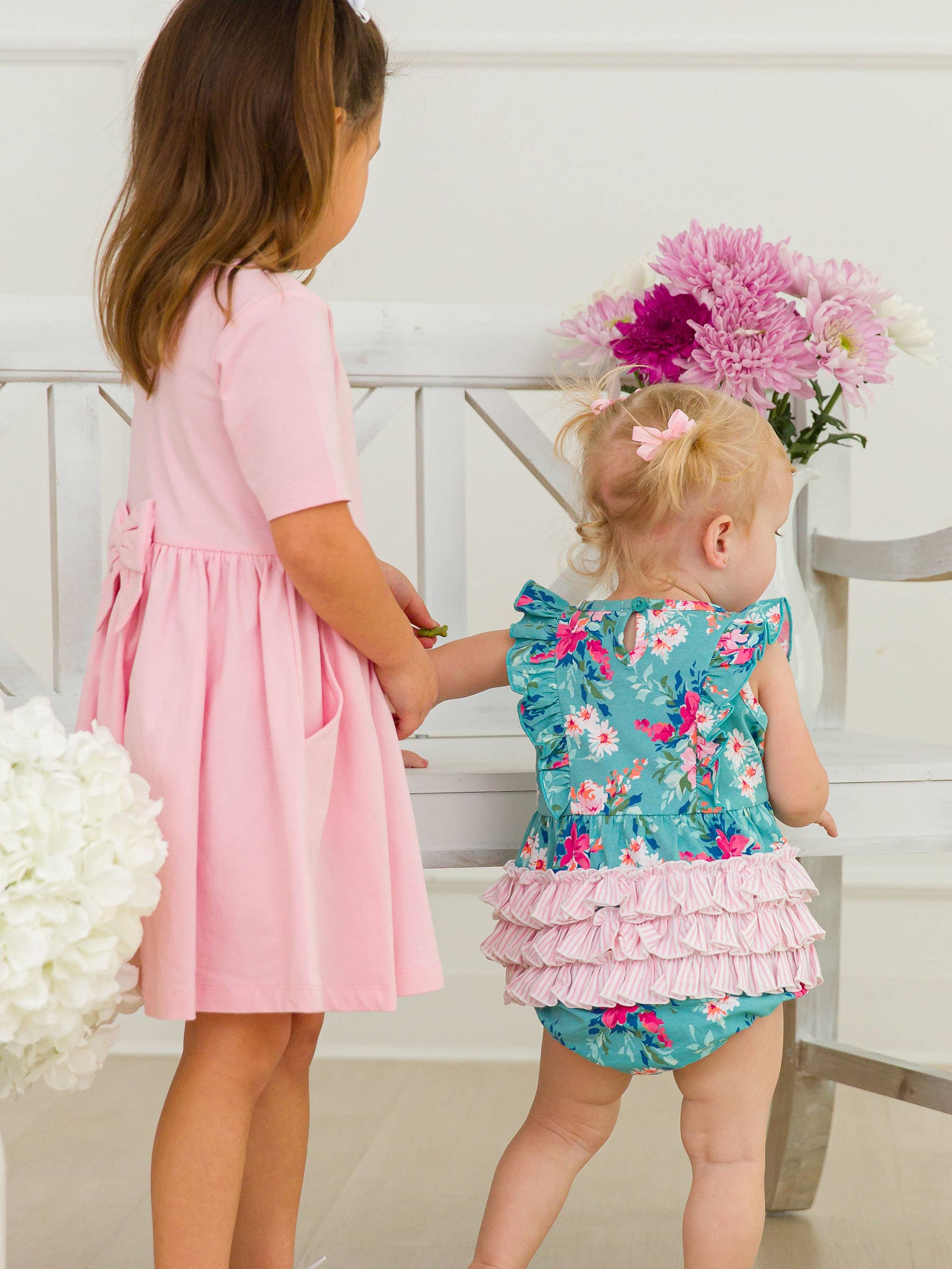 Baby Girls Fancy Me Floral Sleeveless Waterfall Bubble Romper with Signature Rear Ruffles - Premium Baby & Toddler Outfits from RuffleButts + RuggedButts - Just $42.95! Shop now at Pat's Monograms