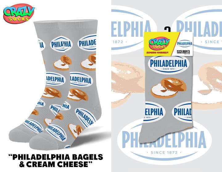 Philadelphia Bagels & Cream Cheese Novelty Crew Socks - Premium socks from Crazy Socks - Just $7! Shop now at Pat's Monograms