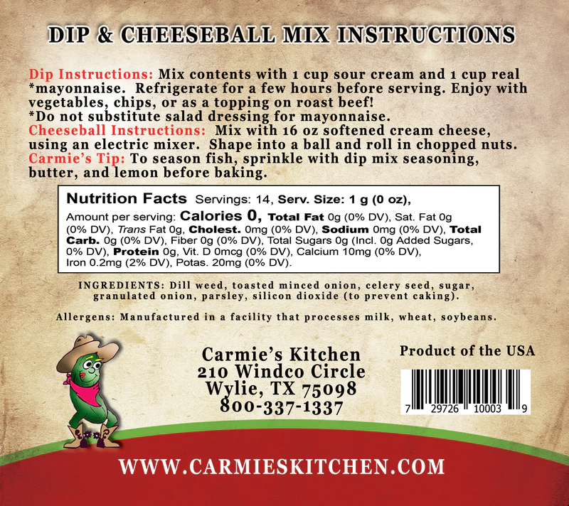 Dilliest Dill Dip Mix - Premium Gourmet Foods from Carmie's Kitchen - Just $5! Shop now at Pat's Monograms