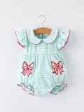Baseball Bow Applique Lapel Girls Romper-Striped Casual Outfit - Premium Baby & Toddler Outfits from Rylee Faith Designs - Just $24.95! Shop now at Pat's Monograms
