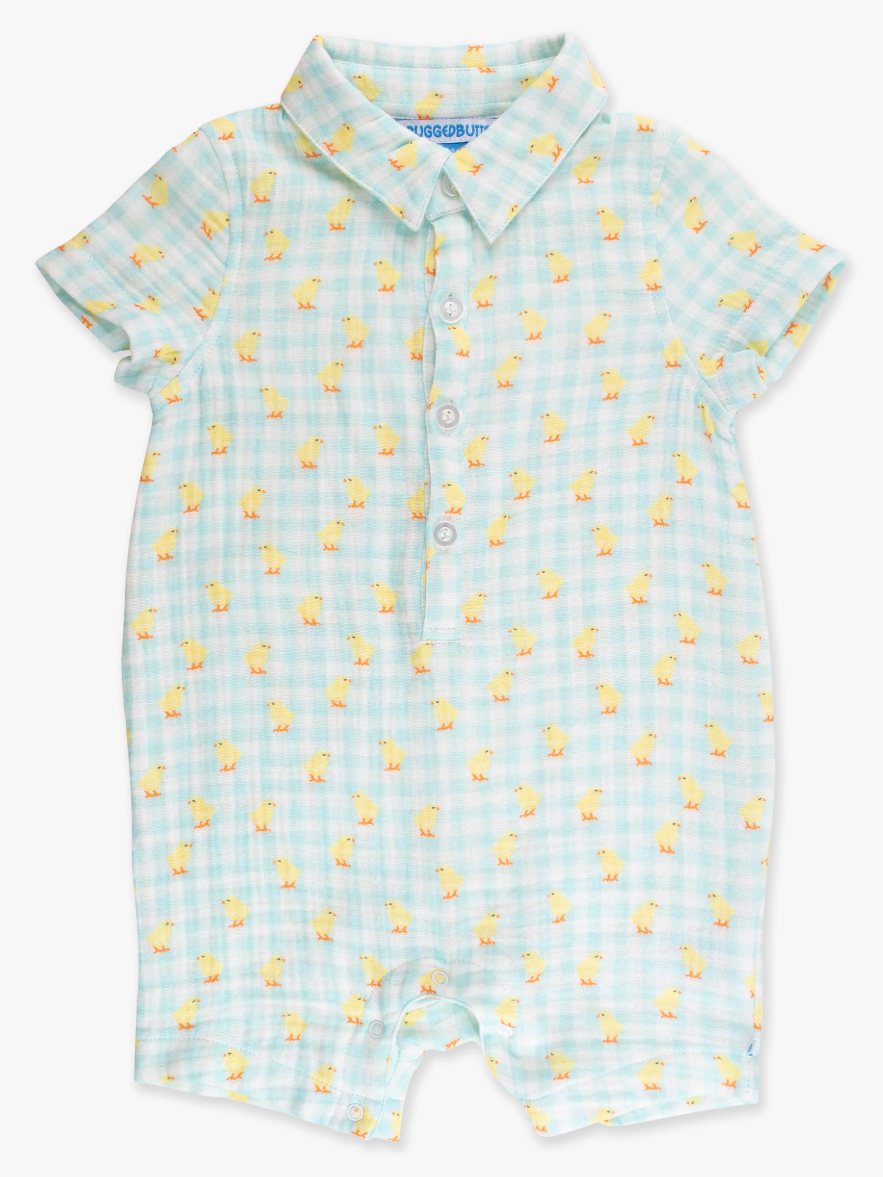 Baby Boys Chirping Chicks Gingham Cotton Gauze Button-Up Romper - Premium Baby & Toddler Outfits from RuffleButts + RuggedButts - Just $42.95! Shop now at Pat's Monograms