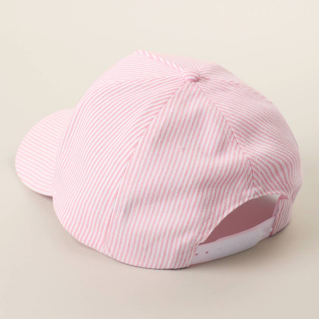 MAMA Embroidered Patch Seersucker Stripe Trucker Hat — Fashion City