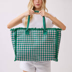 Gingham Check Frayed Trim Tote Bag - Premium tote bag from Hana - Just $22.95! Shop now at Pat's Monograms