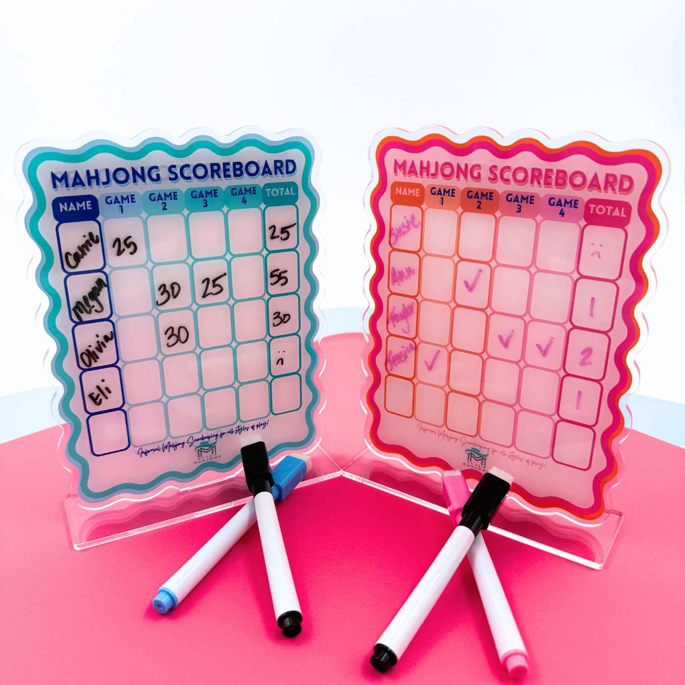 Mahjong Scoreboard (2 color combos) | Scalloped Dry Erase Board with Stand & Markers - Premium Mahjong from My Fair Mahjong - Just $30! Shop now at Pat's Monograms