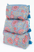 Light Blue w/  Floral print Quilted Cotton Toiletry Bag Set - Premium toiletry bags from LA Soul - Just $42.95! Shop now at Pat's Monograms