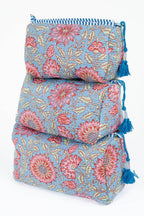 Light Blue w/  Floral print Quilted Cotton Toiletry Bag Set - Premium toiletry bags from LA Soul - Just $42.95! Shop now at Pat's Monograms