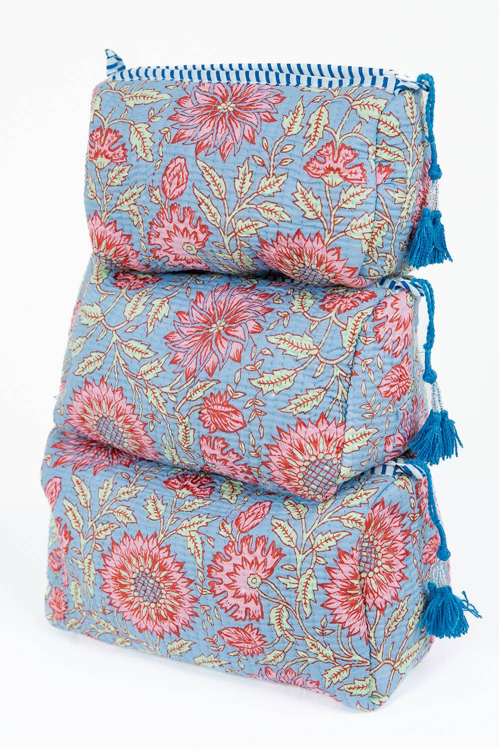 Light Blue w/  Floral print Quilted Cotton Toiletry Bag Set - Premium toiletry bags from LA Soul - Just $42.95! Shop now at Pat's Monograms