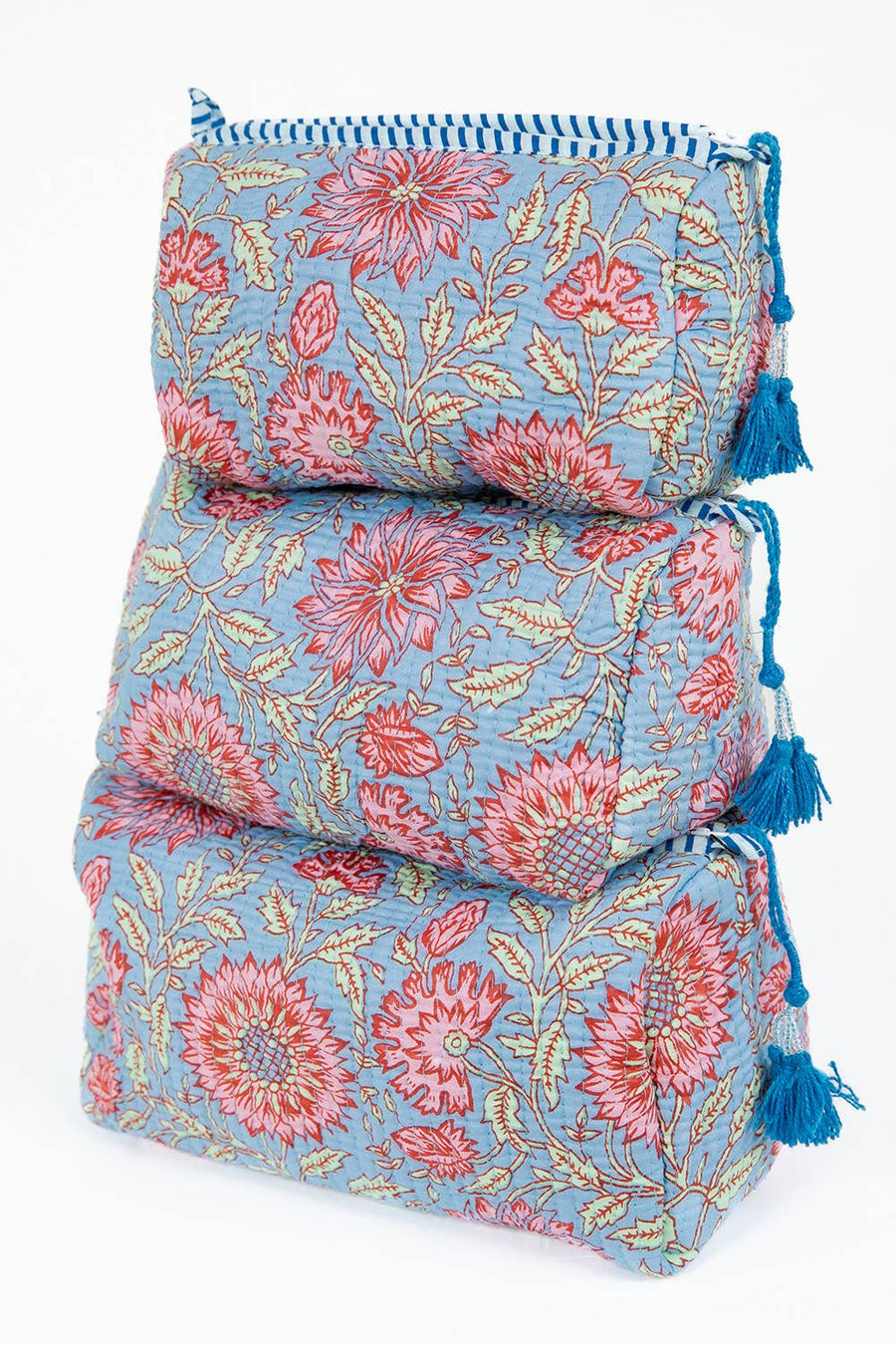 Light Blue w/  Floral print Quilted Cotton Toiletry Bag Set - Premium toiletry bags from LA Soul - Just $42.95! Shop now at Pat's Monograms