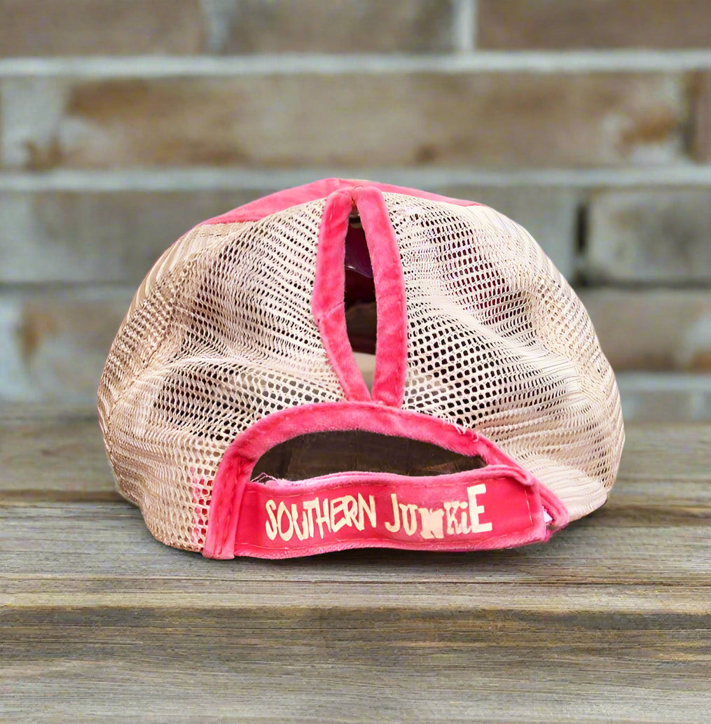 GIRLS High Ponytail Hat with Beige Mesh - Premium baseball cap from GRACE+EMMA by Southern Grace - Just $8.95! Shop now at Pat's Monograms