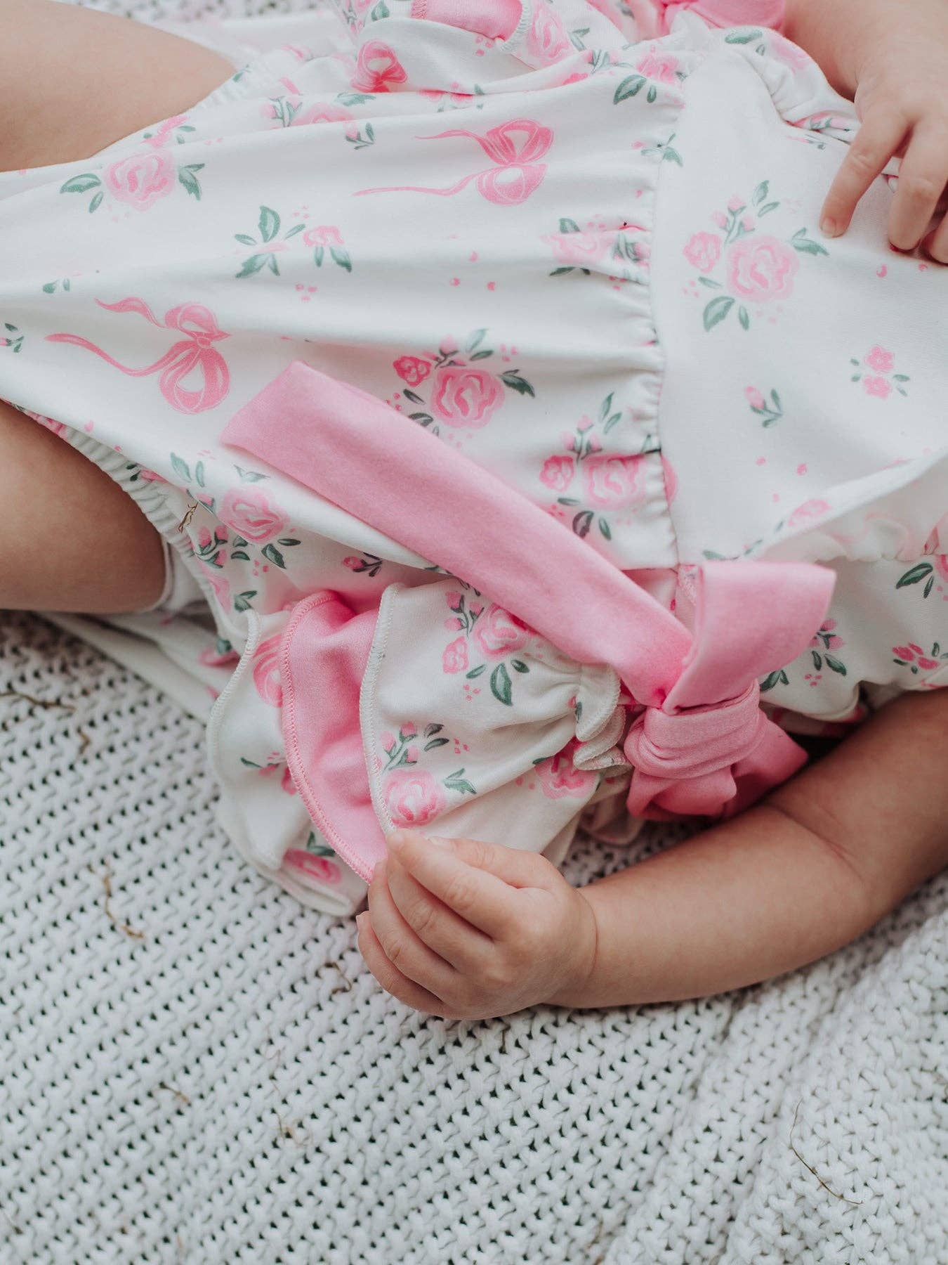 Floral Baby Girls Bow Ruffle Romper - Premium Baby & Toddler Outfits from Rylee Faith Designs - Just $26.95! Shop now at Pat's Monograms