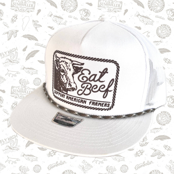 Eat Beef - white patch hat - Premium Headwear from Ridge&Holler - Just $34.95! Shop now at Pat's Monograms