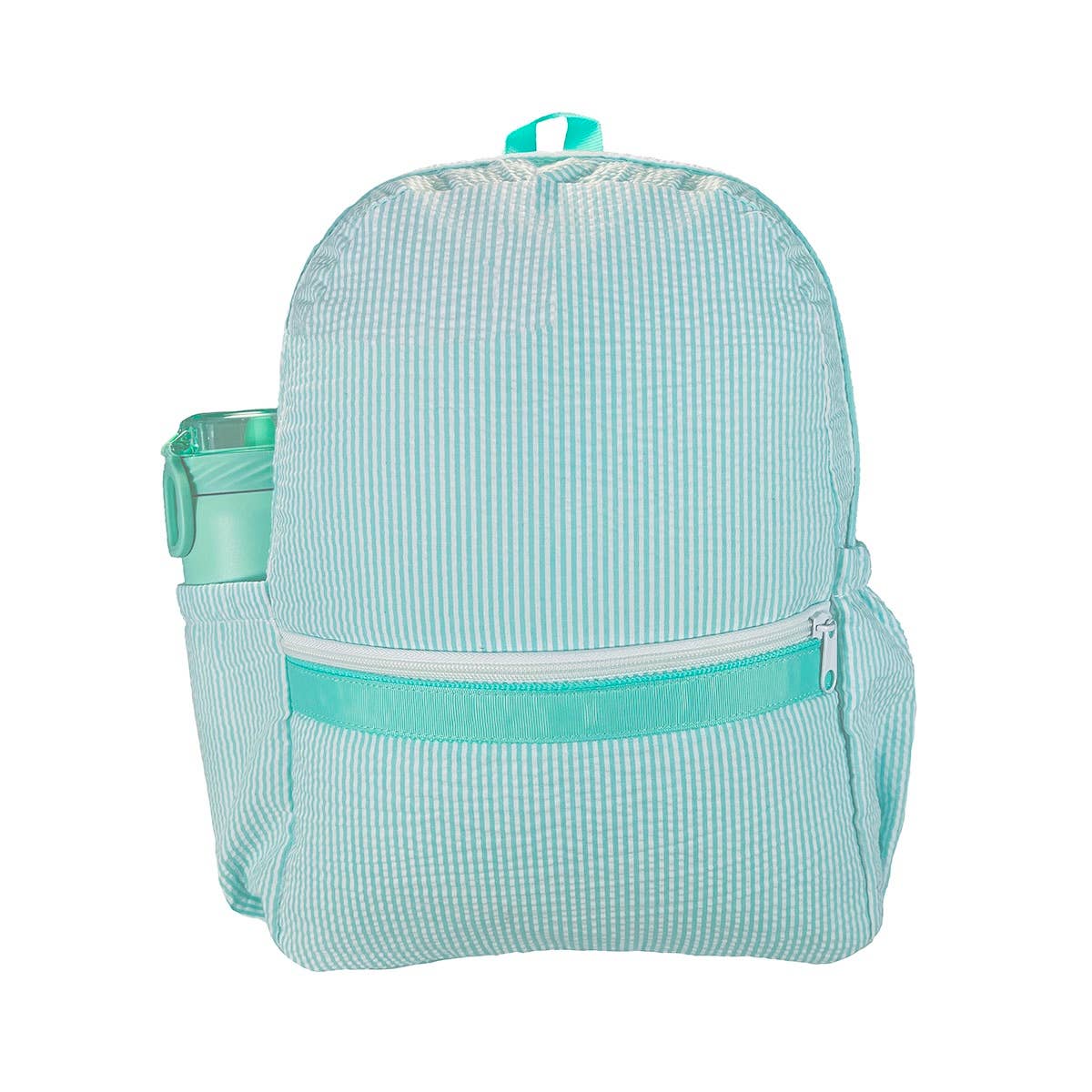 Mint Seersucker Medium Backpack w/ Pocket - Premium Backpack from Mint - Just $34.95! Shop now at Pat's Monograms