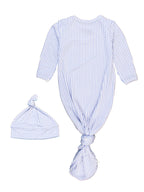 SoftSnooze™ Baby Boys Bamboo Viscose Periwinkle & White Micro Stripe Knotted Sleep Gown & Hat Set - Premium Baby Sleepwear from RuffleButts + RuggedButts - Just $42.95! Shop now at Pat's Monograms