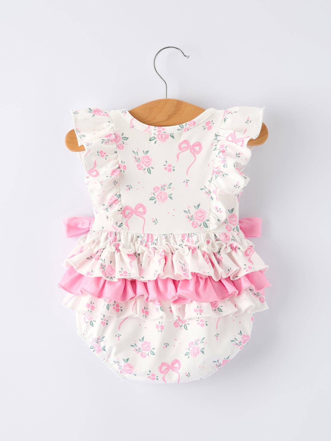 Floral Baby Girls Bow Ruffle Romper - Premium Baby & Toddler Outfits from Rylee Faith Designs - Just $26.95! Shop now at Pat's Monograms