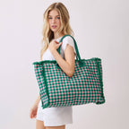 Gingham Check Frayed Trim Tote Bag - Premium tote bag from Hana - Just $22.95! Shop now at Pat's Monograms