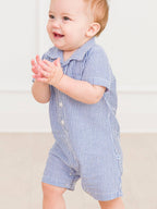 Baby Boys Blue Seersucker Button-Up Romper - Premium Baby & Toddler Outfits from RuffleButts + RuggedButts - Just $42.95! Shop now at Pat's Monograms
