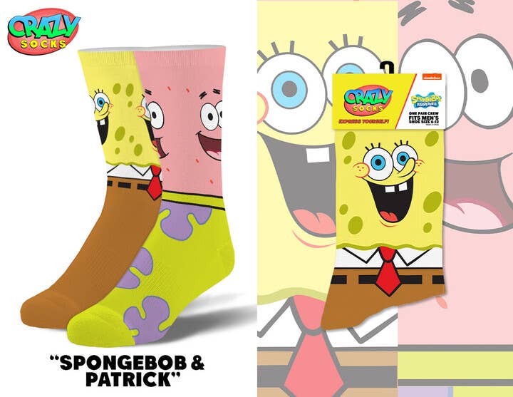 Spongebob & Patrick - Mens Crew Folded - Premium socks from Crazy Socks - Just $8! Shop now at Pat's Monograms