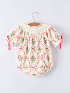 Spring Floral Smocking Embroidery Bow Baby Girls Romper - Premium Baby & Toddler Outfits from Rylee Faith Designs - Just $26.95! Shop now at Pat's Monograms