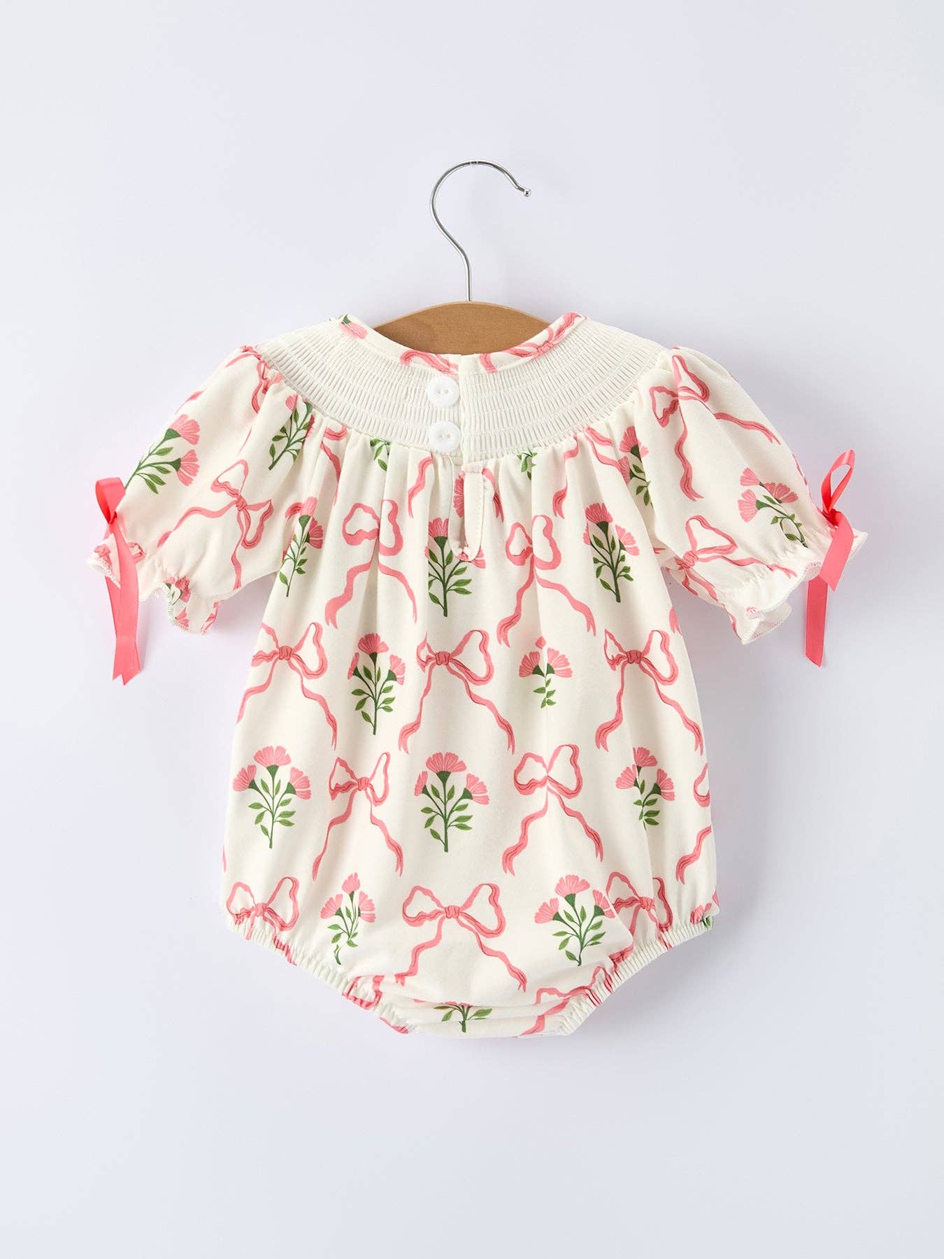 Spring Floral Smocking Embroidery Bow Baby Girls Romper - Premium Baby & Toddler Outfits from Rylee Faith Designs - Just $26.95! Shop now at Pat's Monograms