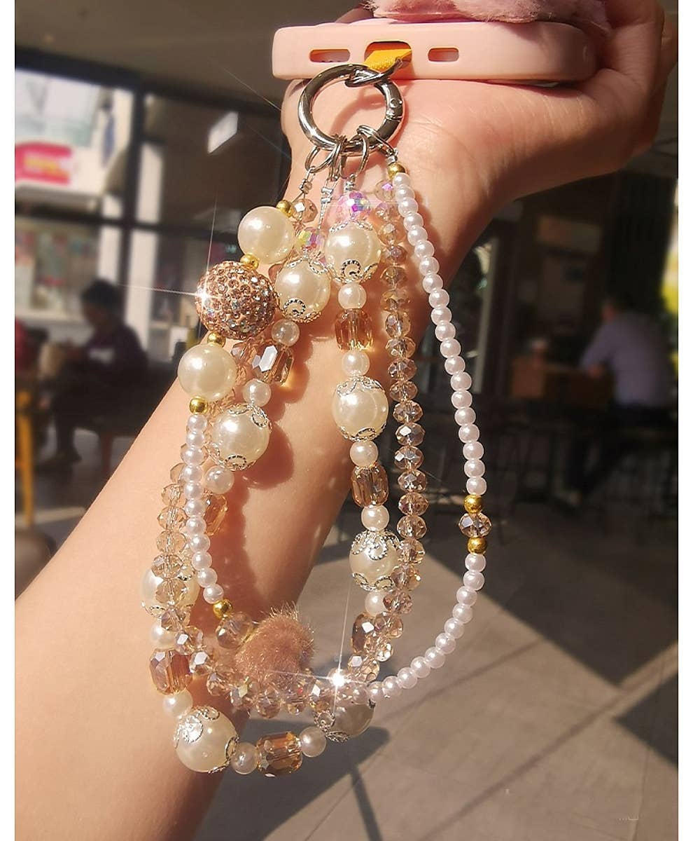 KEYCHAIN PEARL CRYSTAL WRIST STRAP PHONE HOLDER - Premium Accessories from DESHENG ENTERPRISE - Just $14.95! Shop now at Pat's Monograms